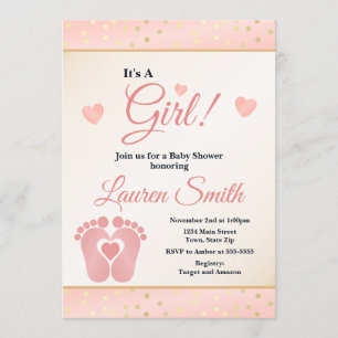 Invitation Baby shower de l'Empreinte Jeune fille,