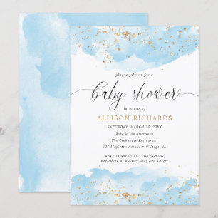Invitation baby shower de l'enfant bleu bleu bleu or