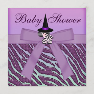 Invitation Baby shower de l'Halloween Zebra Purple