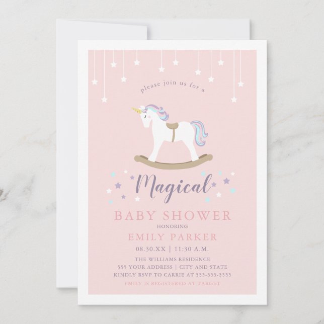 Invitation Baby shower de licorne (Devant)