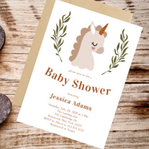 Invitation Baby shower de licorne de Boho rustique minimal