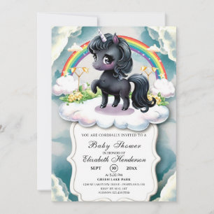 Invitation Baby shower de licorne noir lunaire