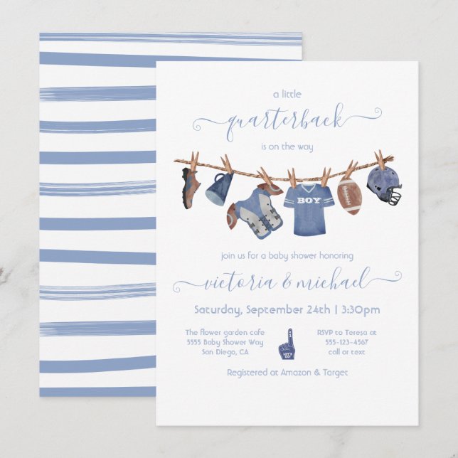 Invitation Baby shower de ligne de football (Devant / Derrière)