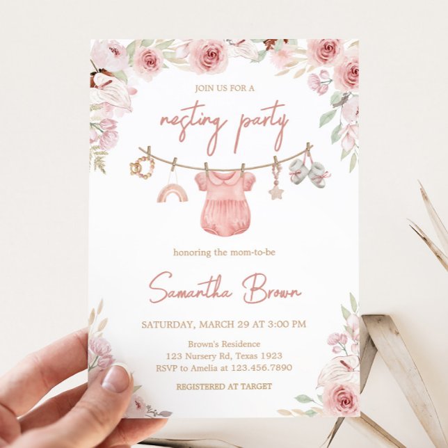 Invitation Baby shower de ligne de vêtements pour fille Boho (Boho Clothesline Baby Shower Invitation)