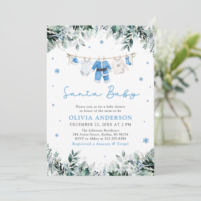 Invitation Baby shower de linge de maison de Noël Blue Père N (Debout devant)