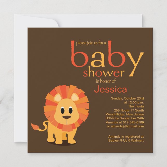 Invitation Baby shower de lion (Devant)