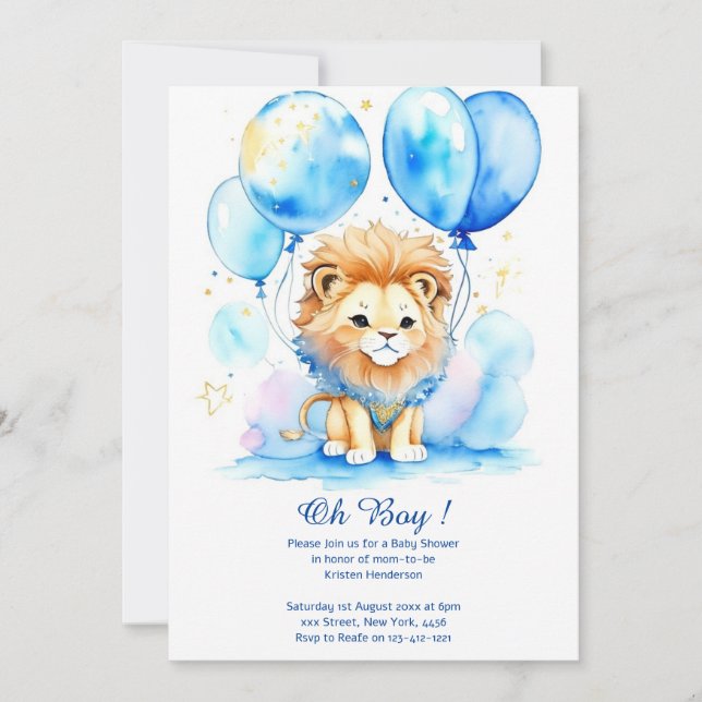 Invitation Baby shower de Lion aquarelle (Devant)
