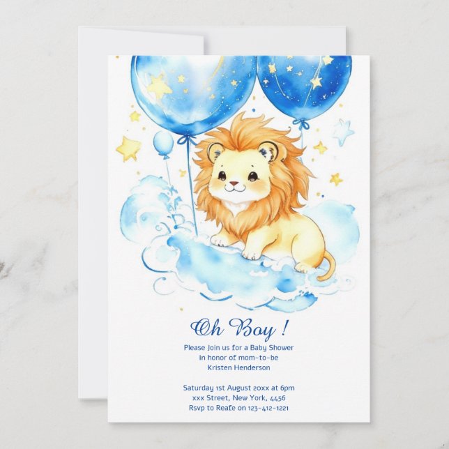 Invitation Baby shower de Lion aquarelle (Devant)