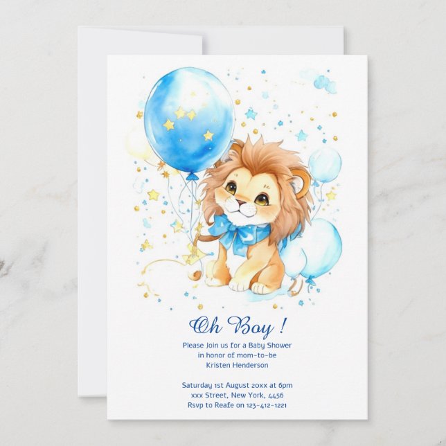 Invitation Baby shower de Lion aquarelle (Devant)