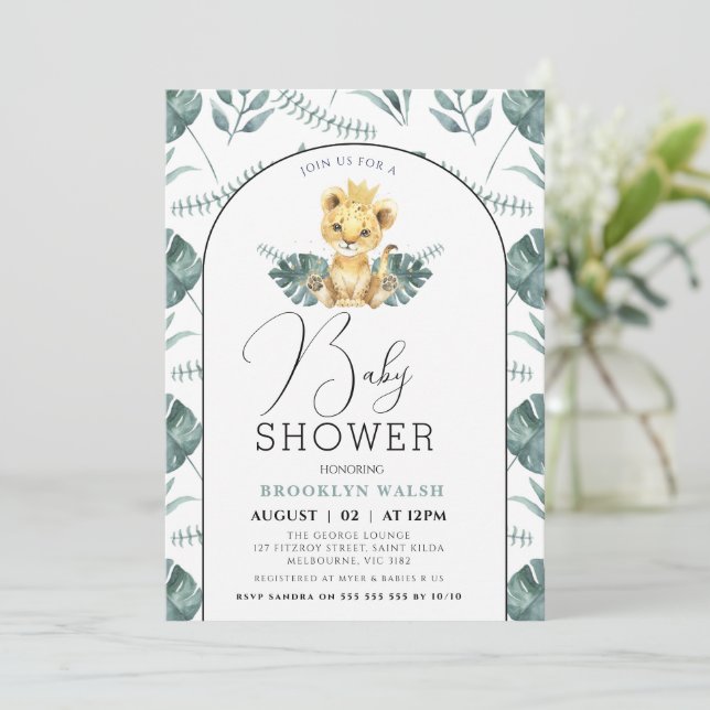 Invitation Baby shower de Lion Arch Green Foliing (Debout devant)