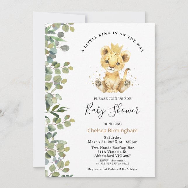 Invitation Baby shower de Lion de bébé en Foliag vert moderne (Devant)