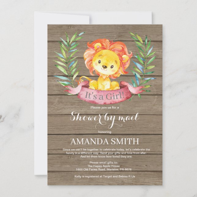 Invitation Baby shower de lion de fille rustique par invitati (Devant)
