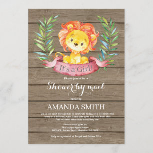 Invitation Baby shower de lion de fille rustique par invitati