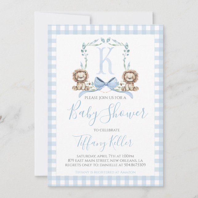 Invitation Baby shower de Lion garçon bleu sud Preppy (Créateur téléchargé)