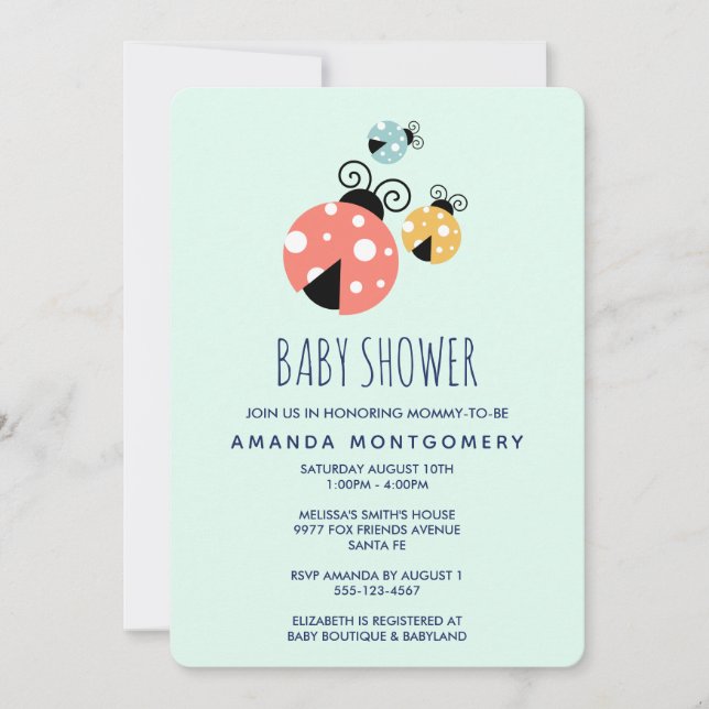Invitation Baby shower de Little Ladybugs (Devant)