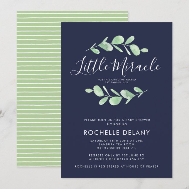 Invitation Baby shower de Little Miracle Feuille botanique (Devant / Derrière)