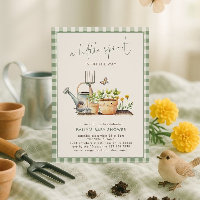 Invitation Baby shower de Little Sprout Green En vichy Garden (Créateur téléchargé)