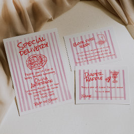 Invitation Baby shower de livraison spécial Pizza Rose Dawn
