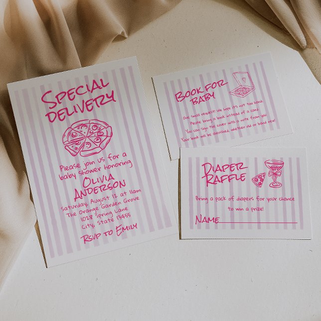 Invitation Baby shower de livraison spécial Pizza Rose Dawn (Créateur téléchargé)