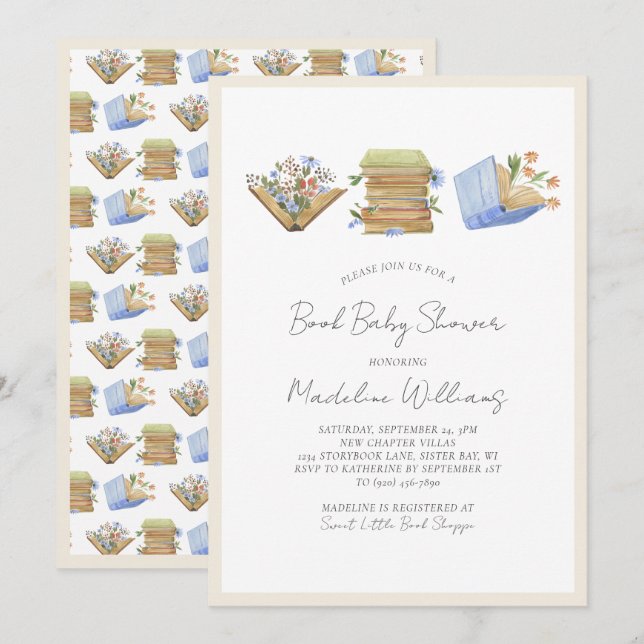 Invitation Baby shower de livre (Devant / Derrière)