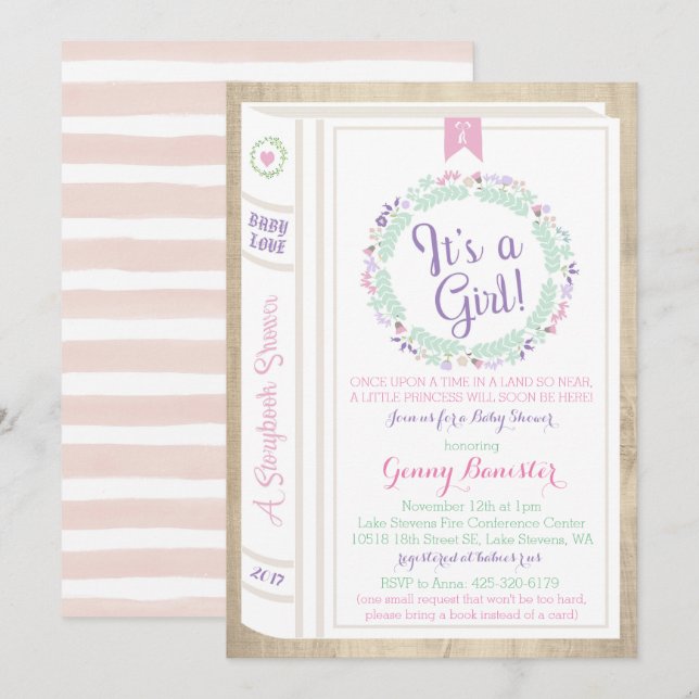 Invitation Baby shower de livre d'histoire (Devant / Derrière)