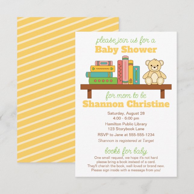 Invitation Baby shower de livre | Livres pour bébé (Devant / Derrière)