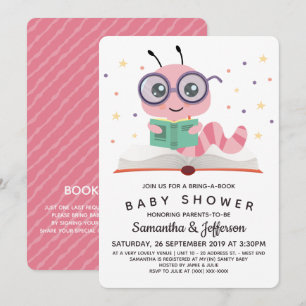 Invitation Baby shower de livre Pink Bookworm