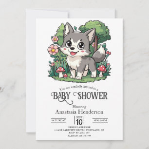 Invitation Baby shower de loup charmant enchanté numérique