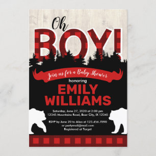 Invitation Baby shower de l'ours à Buffalo Plaid