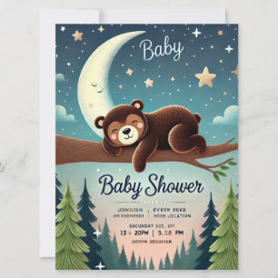 Invitation Baby shower de l'ours couché   Bois