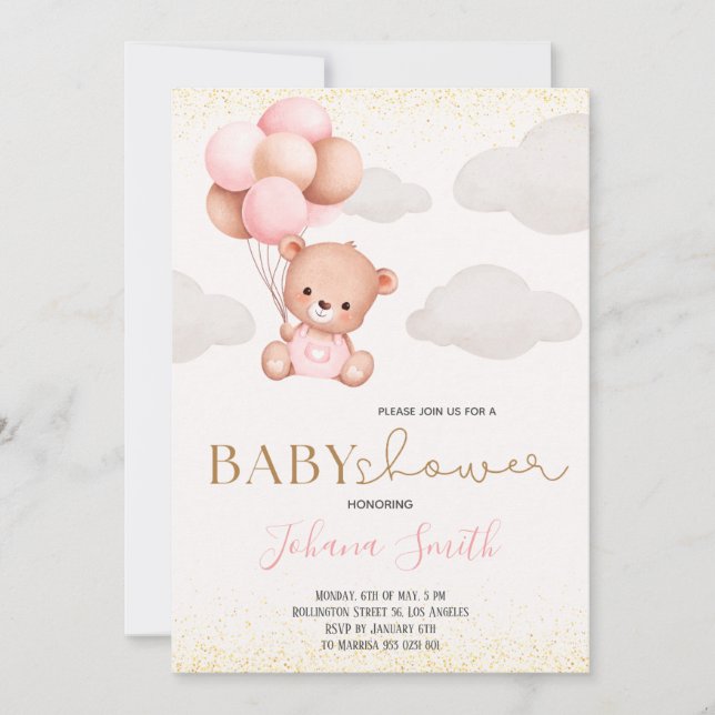 Invitation Baby shower de l'ours d'aquarelle (Devant)
