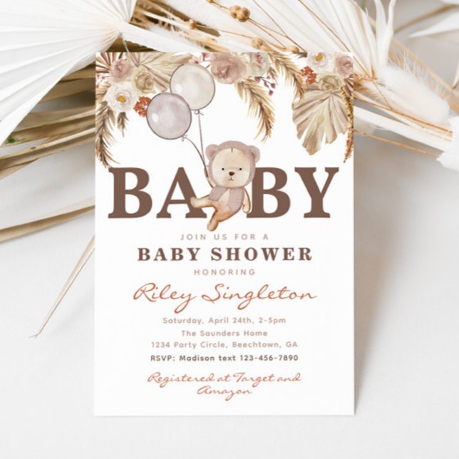 Invitation Baby shower de l'ours de Boho | Douche  (Créateur téléchargé)