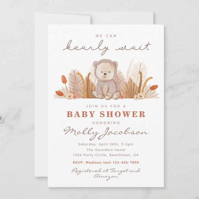 Invitation Baby shower de l'ours de Boho | Douche  (Devant)