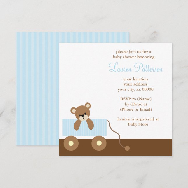 Invitation Baby shower de l'ours de l'ours de Toy bleu (Devant / Derrière)