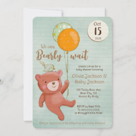 Invitation Baby shower de l'ours en peluche, de l'oiseau et d