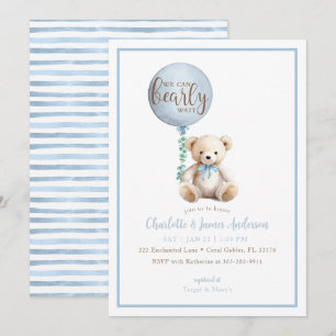 Invitation Baby shower de l'ours en peluche et de l'eucalyptu