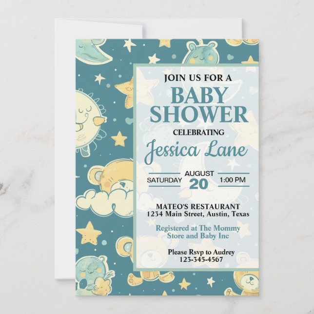 Invitation Baby shower de l'ours en peluche mignon (Devant)