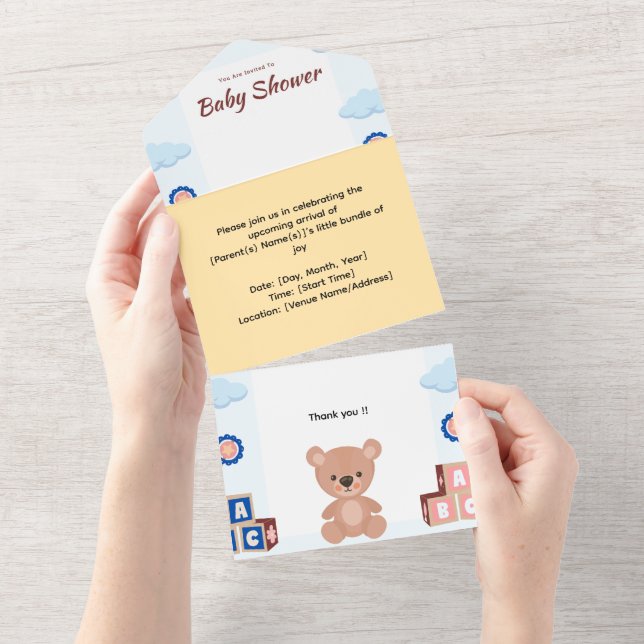 Invitation Baby shower de l'ours en peluche mignon (Déchirure)