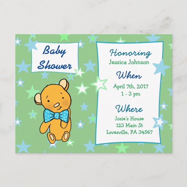 Invitation Baby shower de l'ours en peluche mignon (Devant)