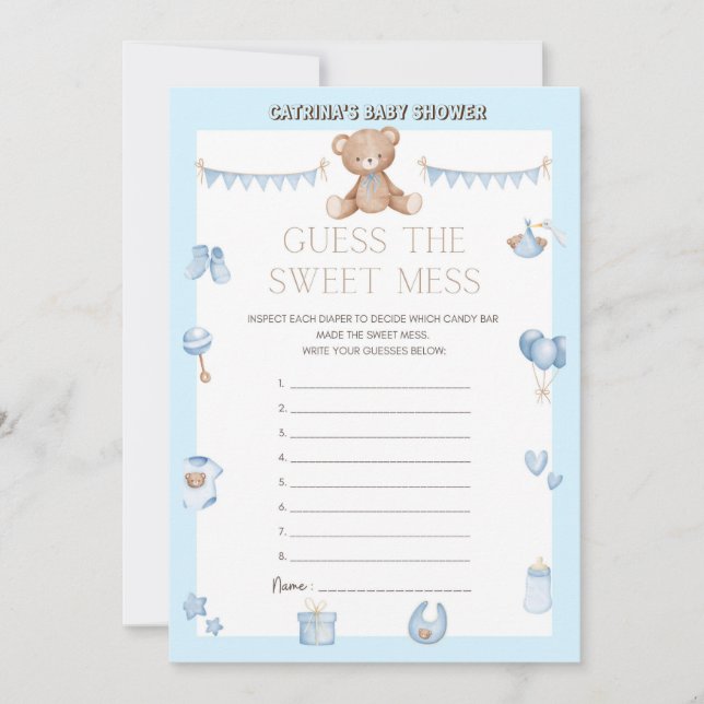 Invitation Baby shower de l'ours en peluche - Nom modifiable, (Devant)
