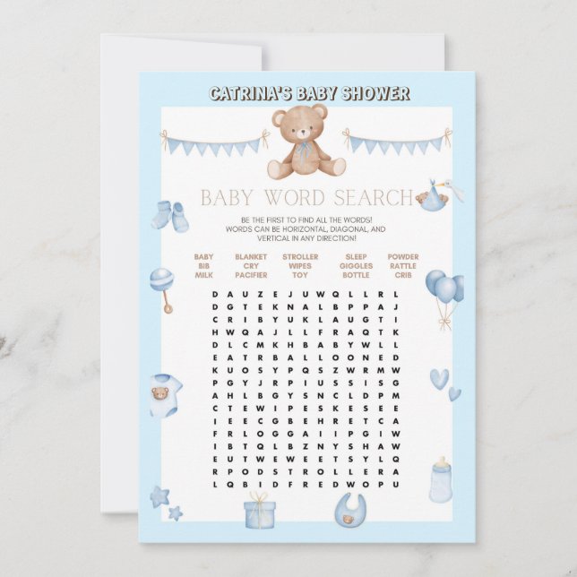 Invitation Baby shower de l'ours en peluche - Nom modifiable, (Devant)