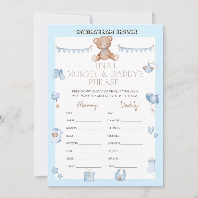 Invitation Baby shower de l'ours en peluche - Nom modifiable, (Devant)