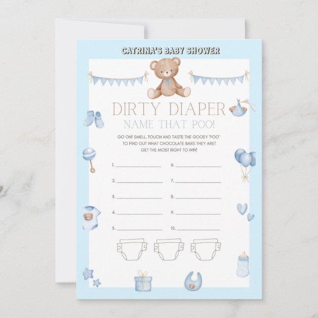 Invitation Baby shower de l'ours en peluche - Nom modifiable, (Devant)