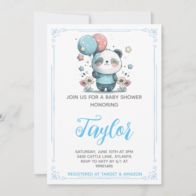 Invitation Baby shower de l'ours Panda (Devant)