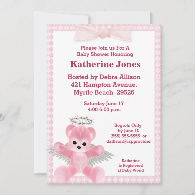 Invitation Baby shower de l'ours rose (Devant)
