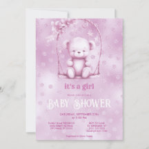 Invitation Baby shower de l'ours rose Teddy