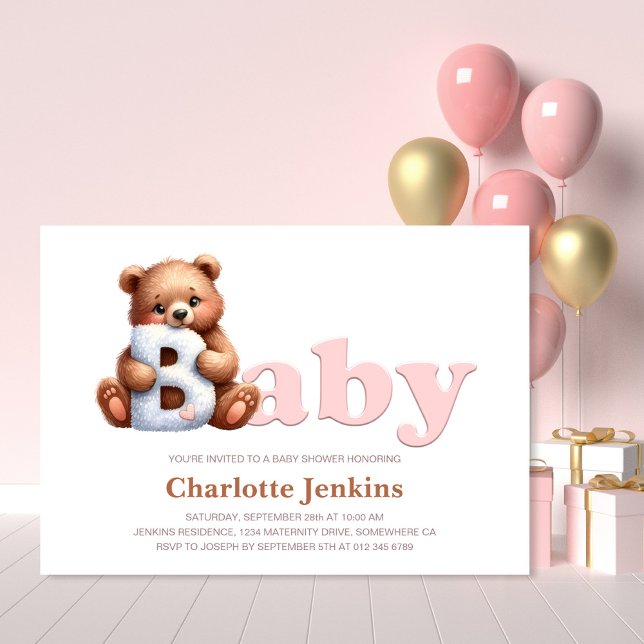 Invitation Baby shower de l'ours rose Teddy (Créateur téléchargé)