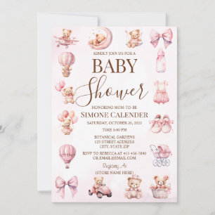Invitation Baby shower de l'ours rose Teddy