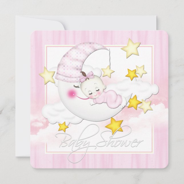 Invitation Baby shower de lune rose (Devant)