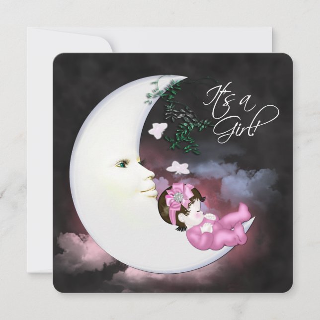 Invitation Baby shower de lune rose douce (Devant)